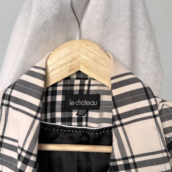 Le Chateau Black & White Plaid Trench Style - Picture 3 of 6